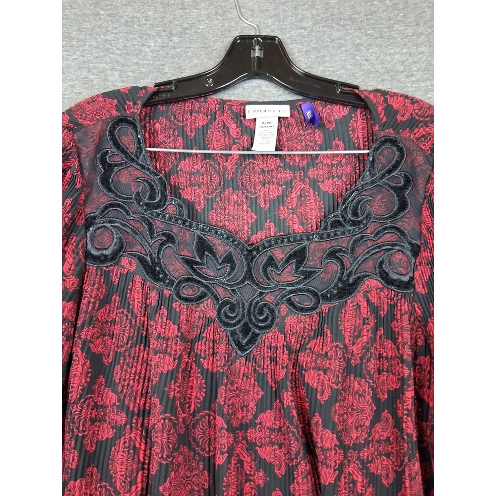 Catherines Womens Shirt 14 Petite Red Black Paisley Witchy Whimsy Goth Dark Fem